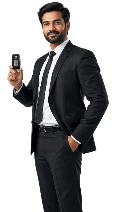 Hyundai sales consultant with car key at Malwa Hyundai, Kundli
